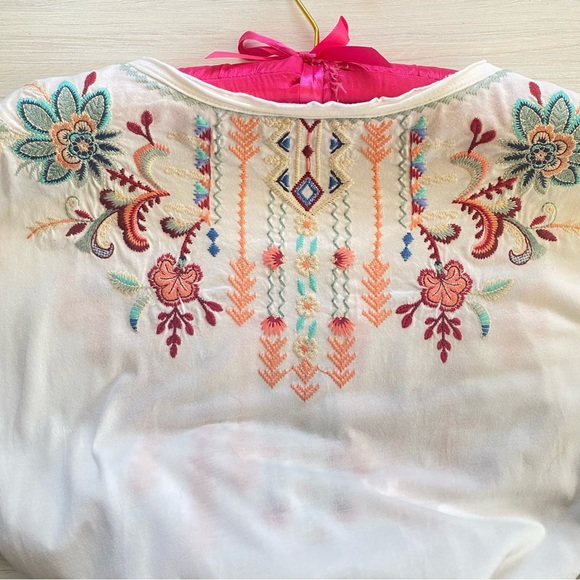 Johnny Was Knit Dress with handkerchief hem with floral embroidery. - Picture 4 of 7